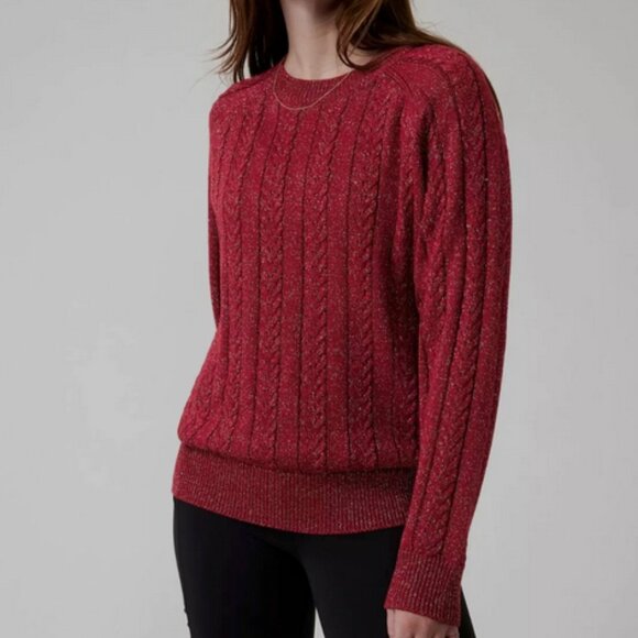 Athleta Crossroads Crewneck Cable Knit Red Metallic Holiday Sweater XS - Picture 9 of 9